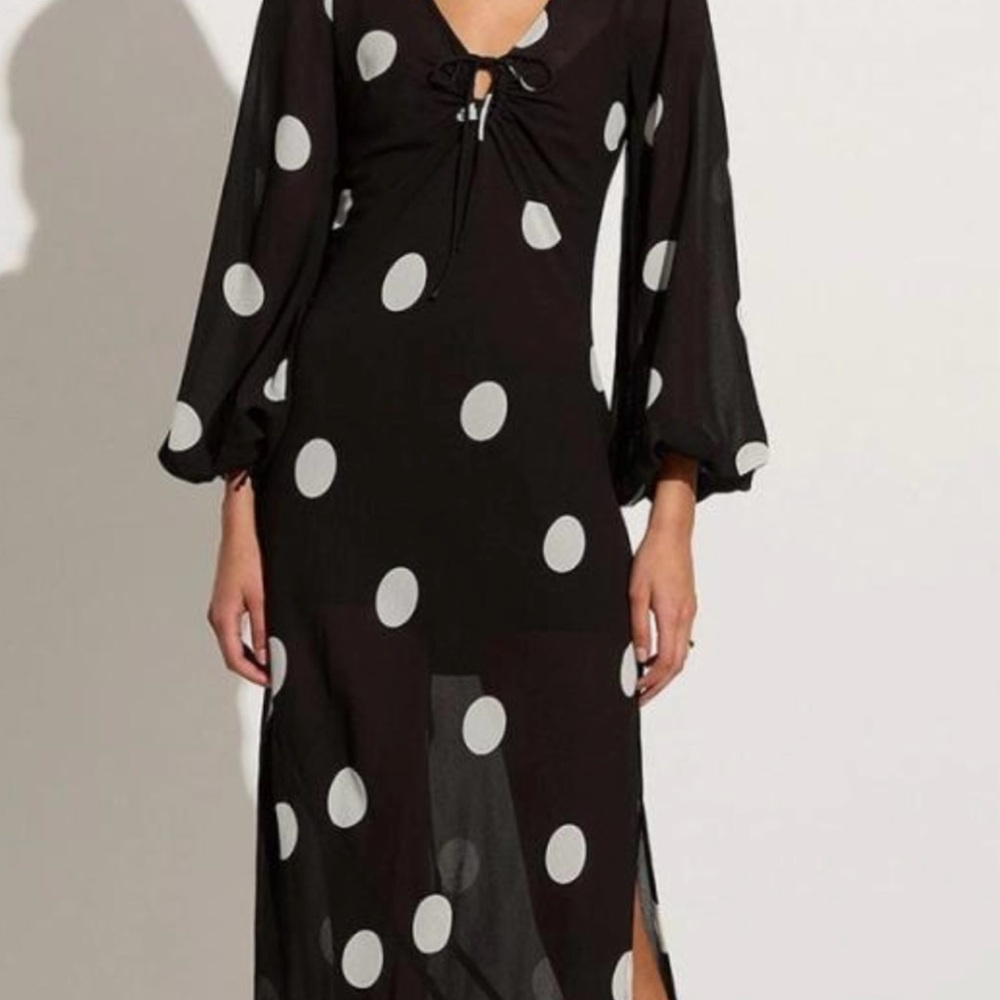 Faithfull Santos Chocolate Brown + White Polka Dot Maxi Dress